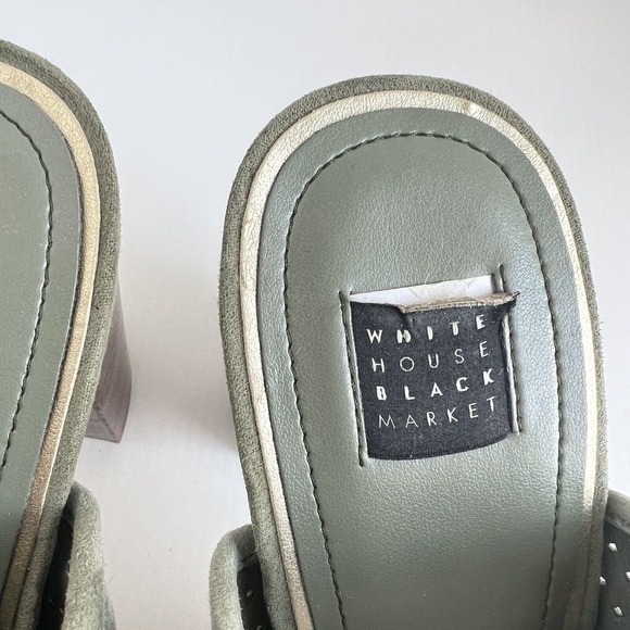 White House Black Market Green Suede Perforated Sandals Open Toe Mules Sz 10M - Picture 3 of 11